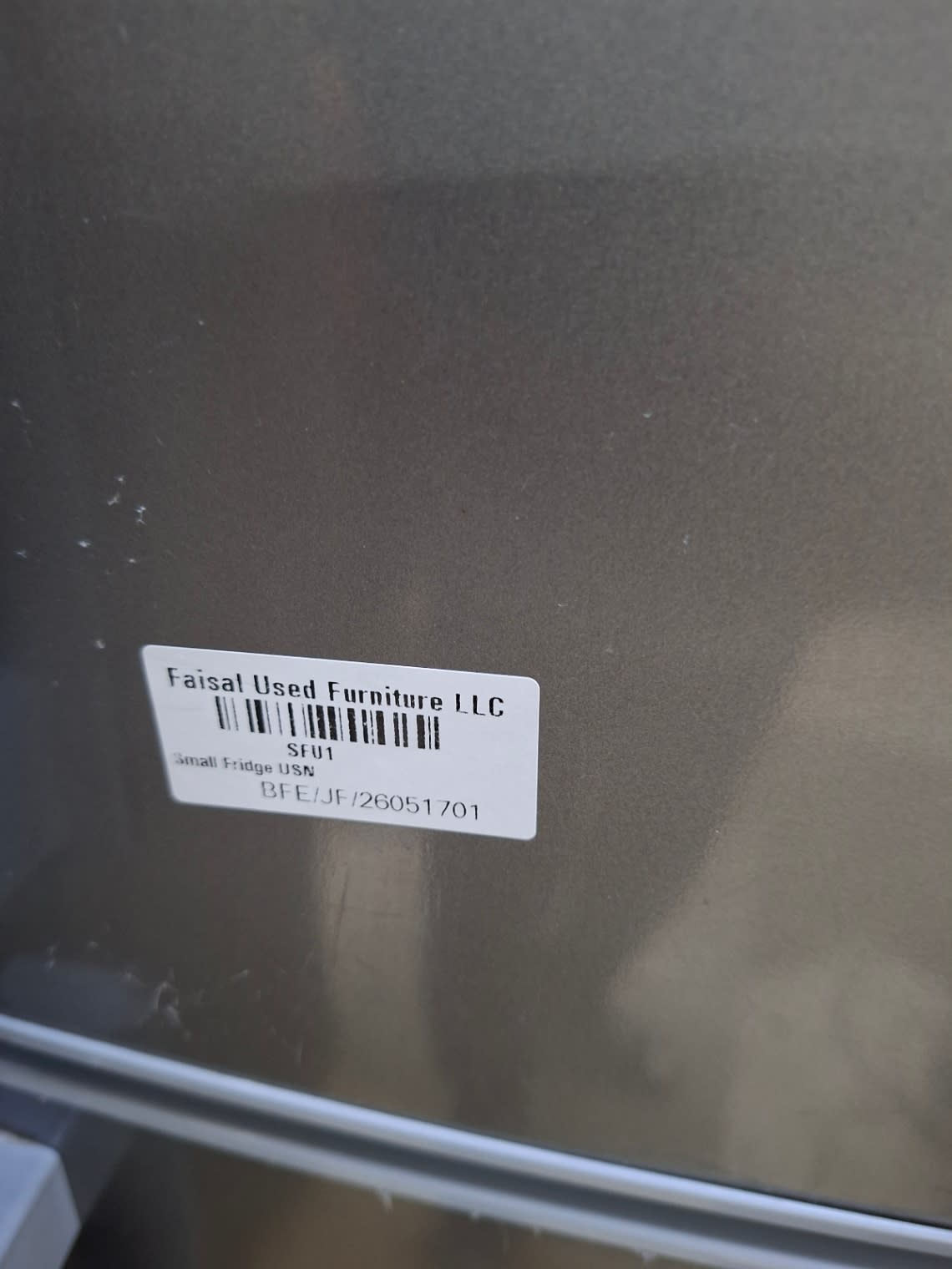 Bufaisal barcode label BFE/JF/26051701 for used Nikai top-mount refrigerator