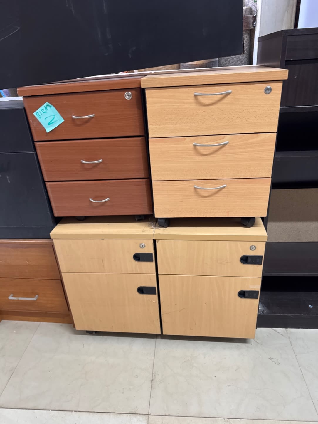 Bufaisal shop label on used mobile pedestal filing cabinet at Shop A Ajman
