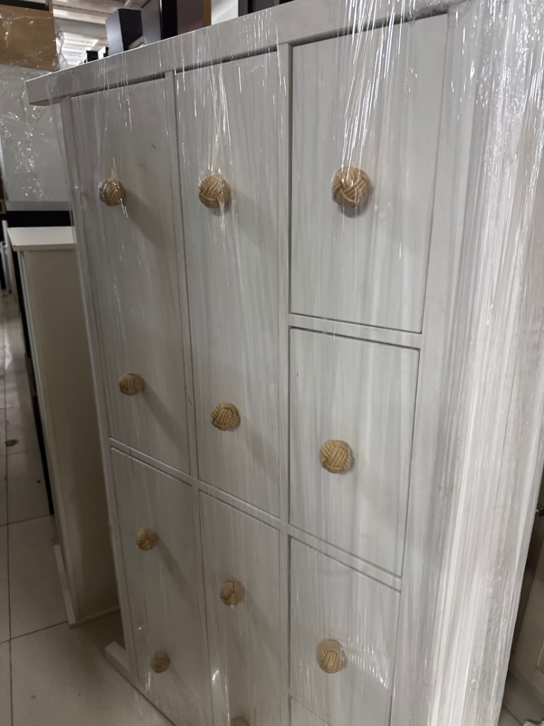 Bufaisal barcode label photo for used white multi-door wardrobe at Shop C Ajman