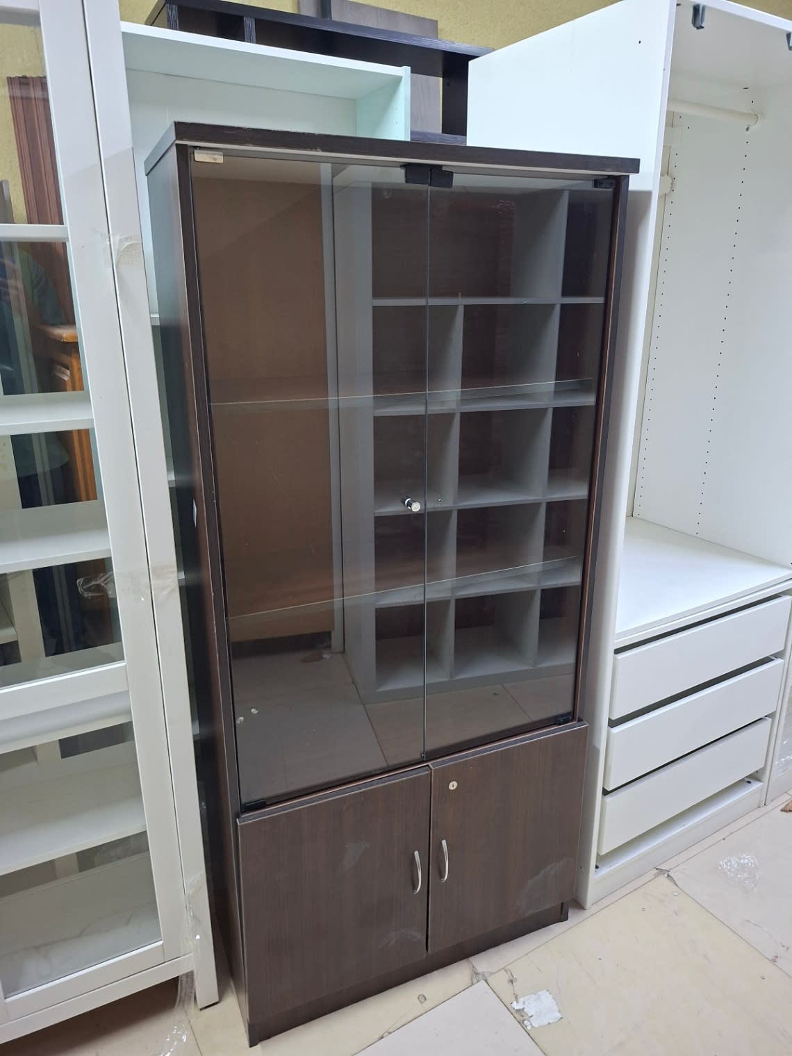 Glass-Door Office Cabinet with Lower Storage