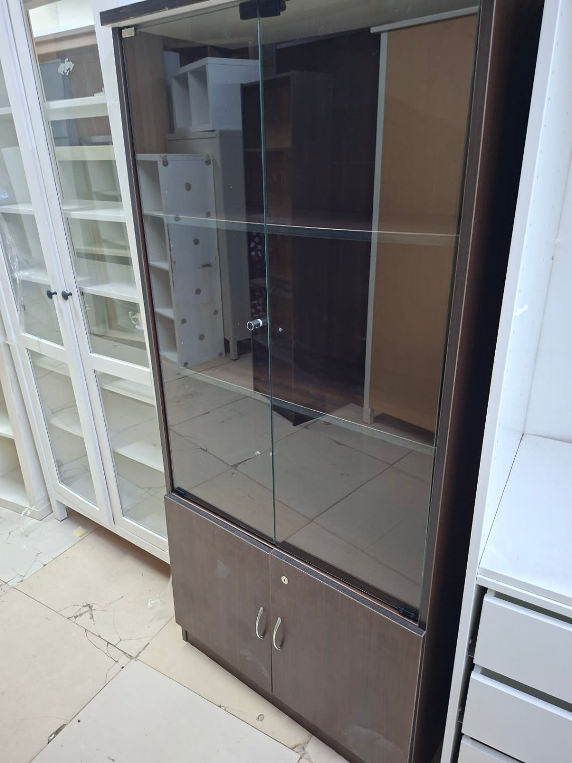 Glass-Door Office Cabinet with Lower Storage 2