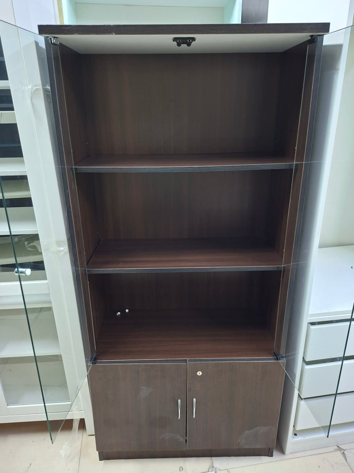 Glass-Door Office Cabinet with Lower Storage 3