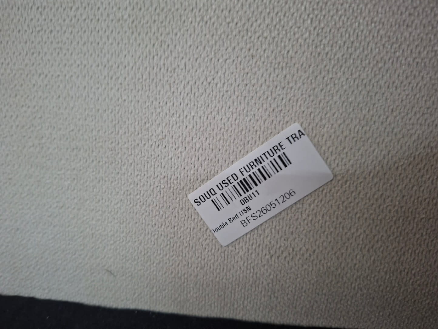 Bufaisal barcode label BFS26051206 for used king bed frame with storage drawers