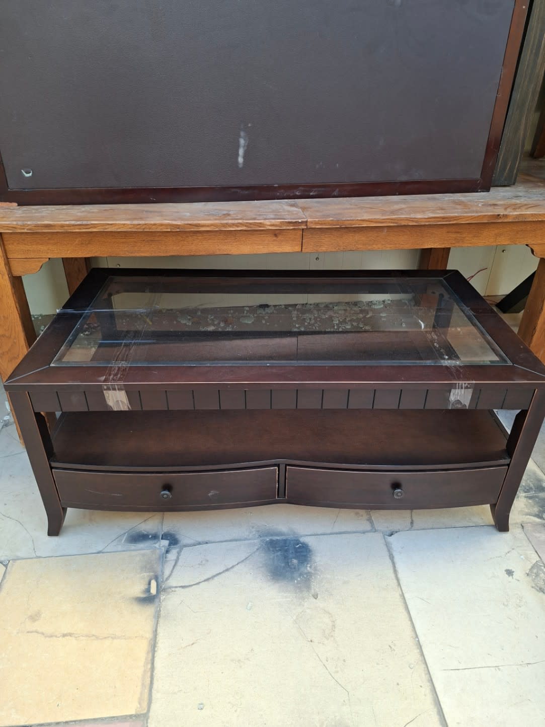 Glass-Top Coffee Table with Drawers