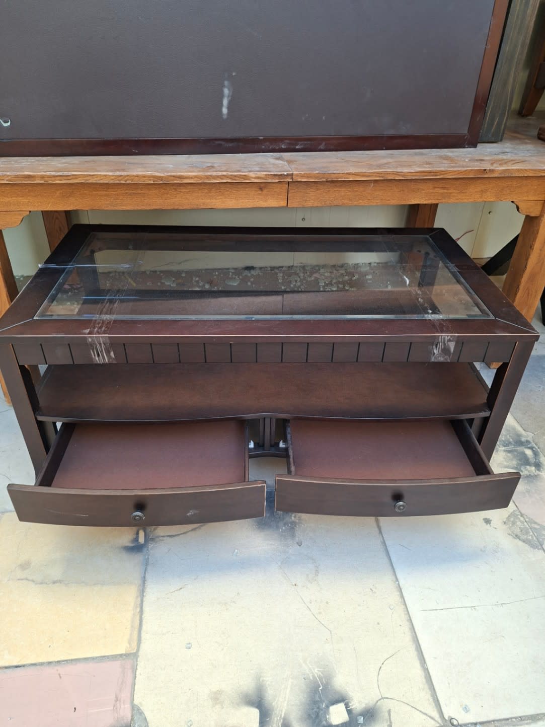Glass-Top Coffee Table with Drawers 2
