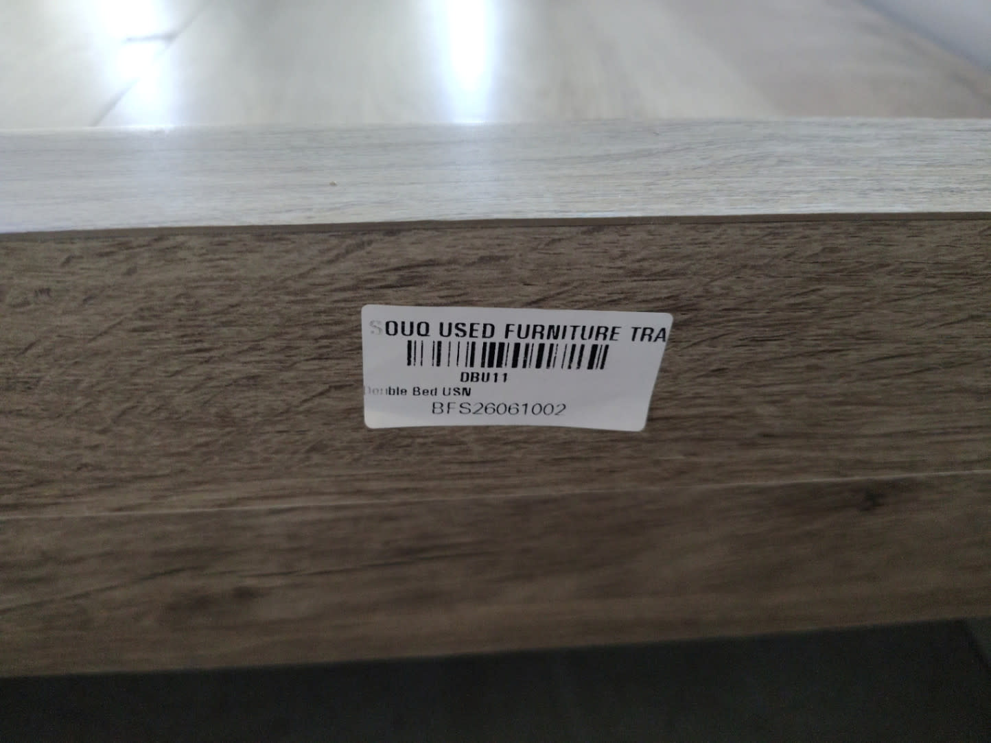 Bufaisal barcode label BFS26061002 for used double bed frame