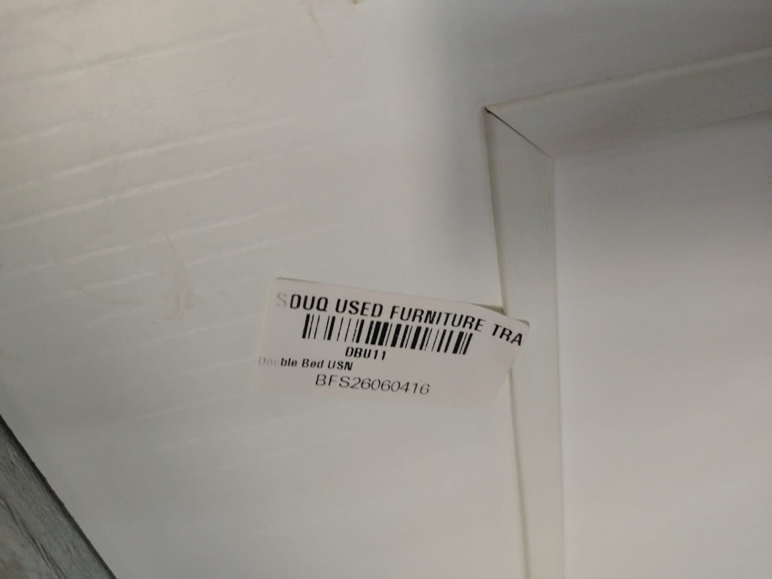 Bufaisal barcode label BFS26060416 for used double bed frame