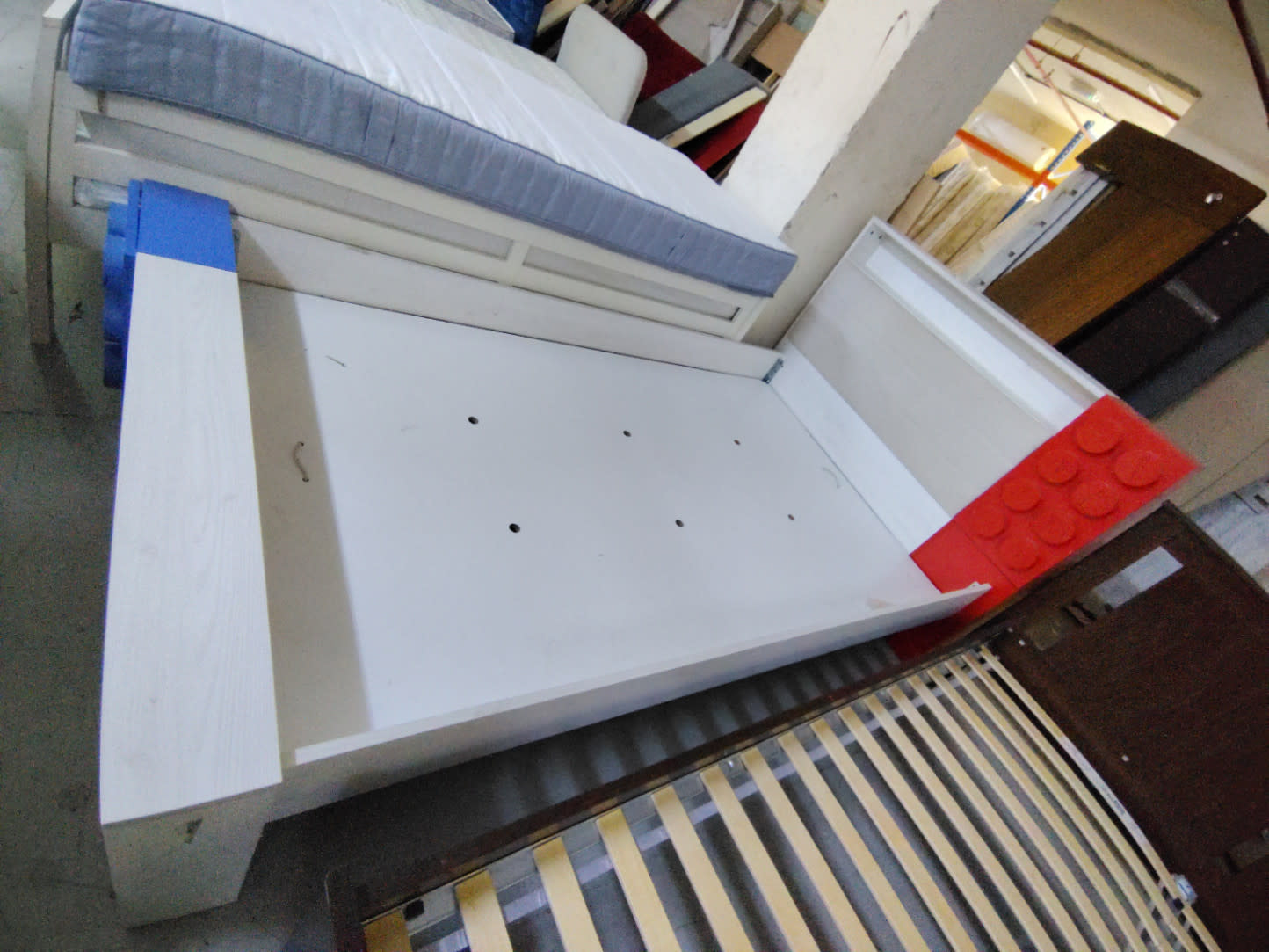 Kids Bed Frame with Lego-Style Headboard Accents 2