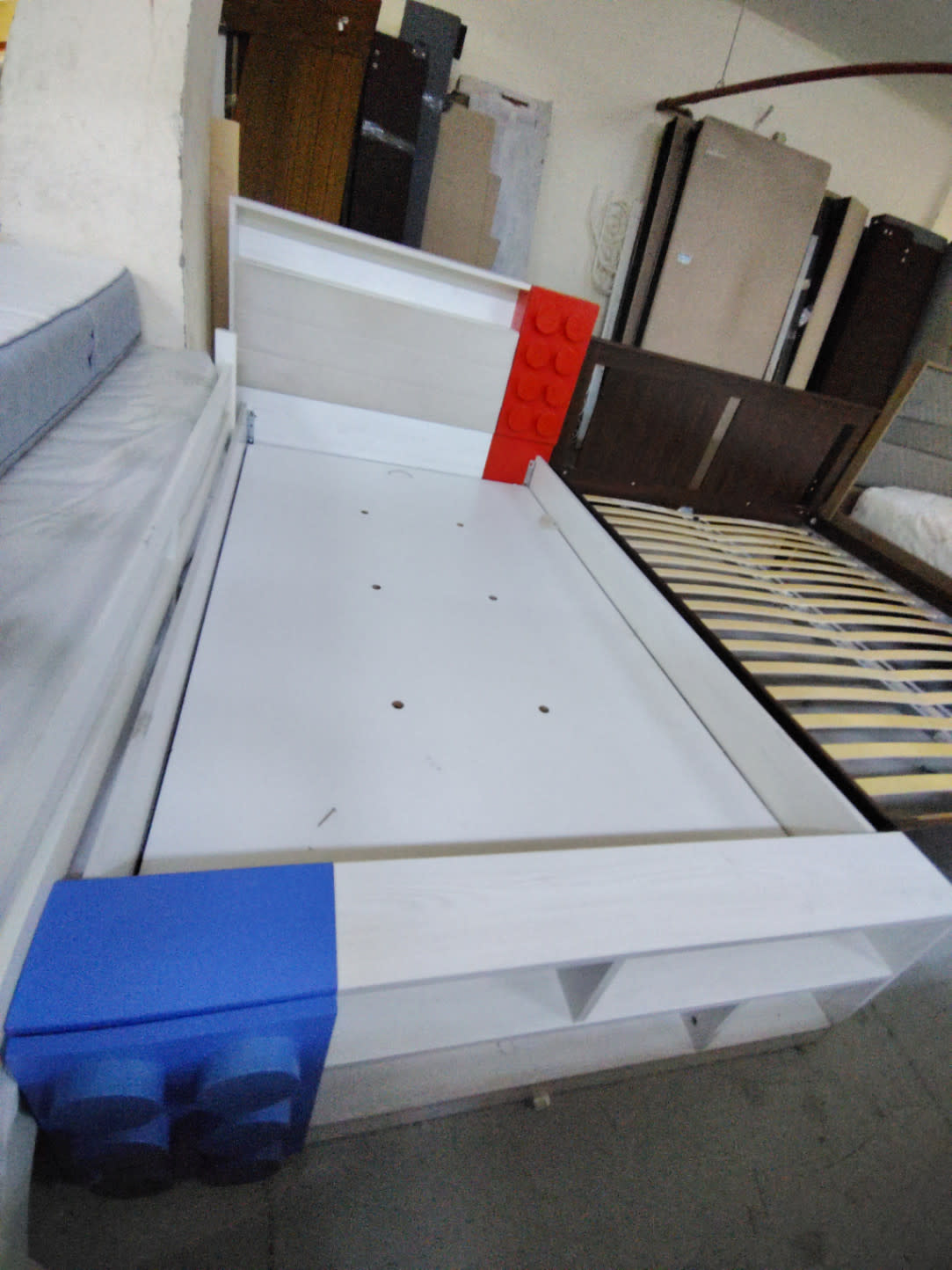 Kids Bed Frame with Lego-Style Headboard Accents 3