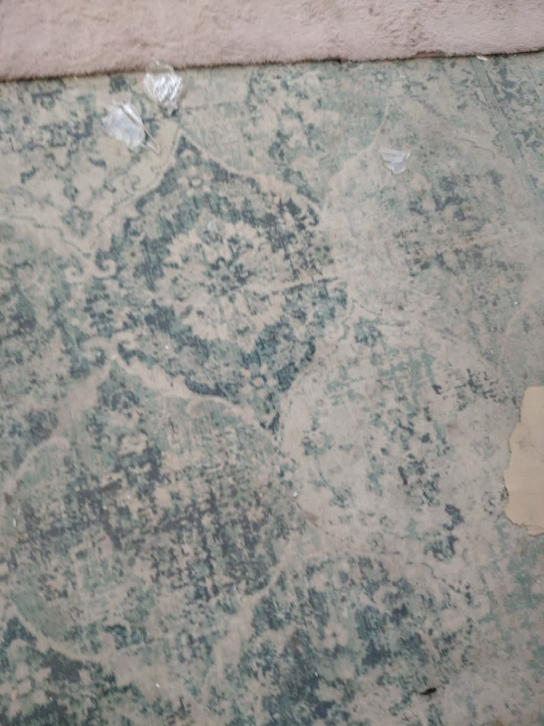 Fourth photo shows a separate worn teal rug — does not appear to belong to this kids bed listing