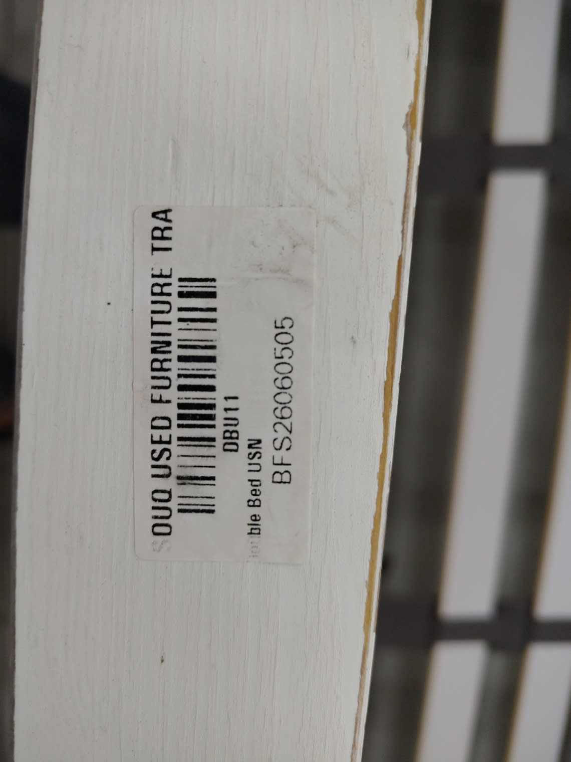 Bufaisal barcode label BFS26060505 for used double bed frame white