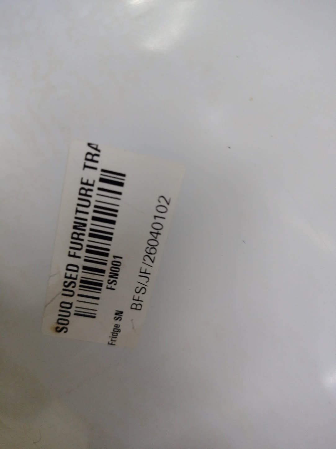 Bufaisal barcode label BFS/JF/26040102 for used Samsung top-mount refrigerator