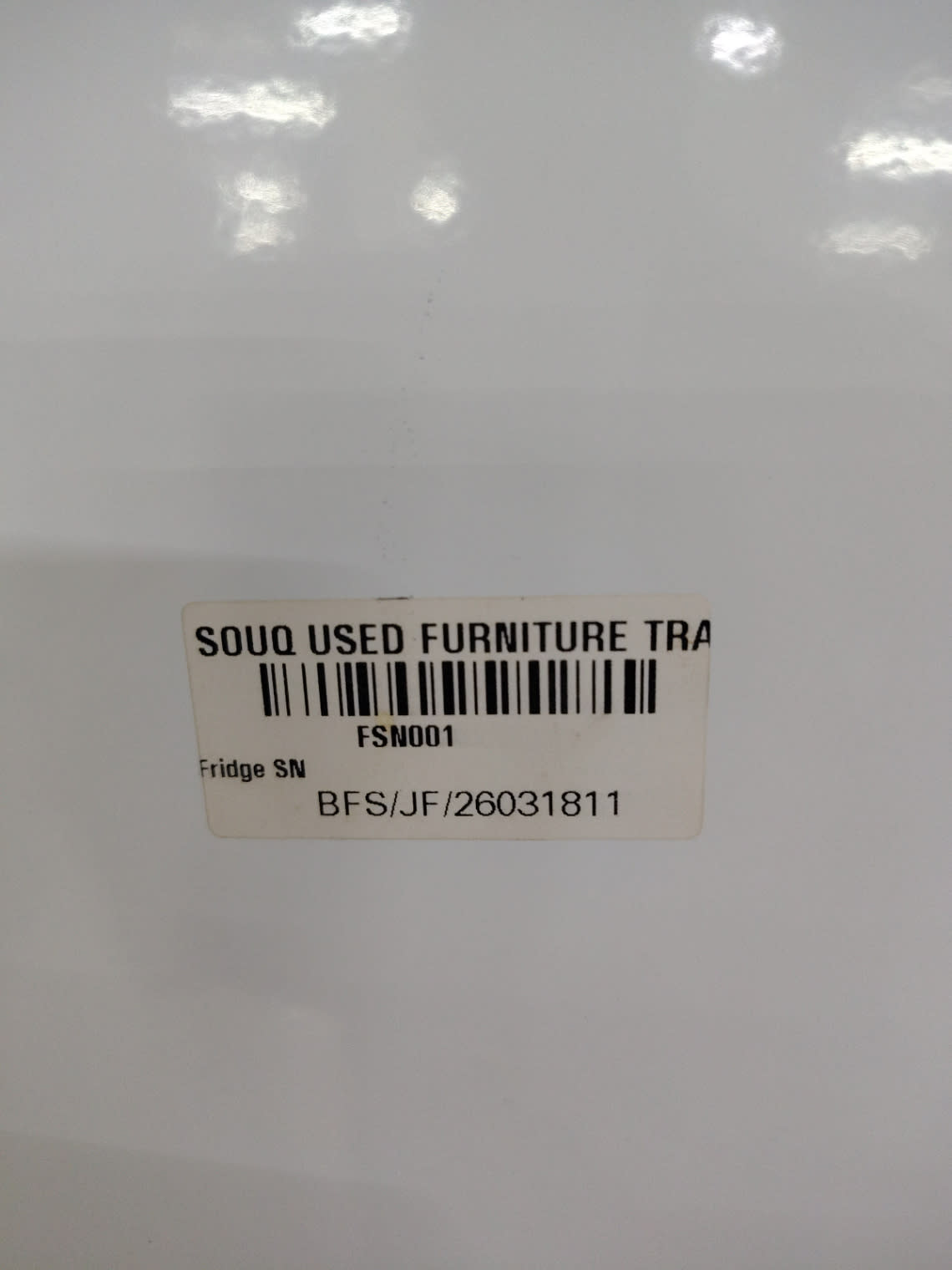 Bufaisal barcode label BFS/JF/26031811 for used Zanussi built-in bottom-freezer refrigerator