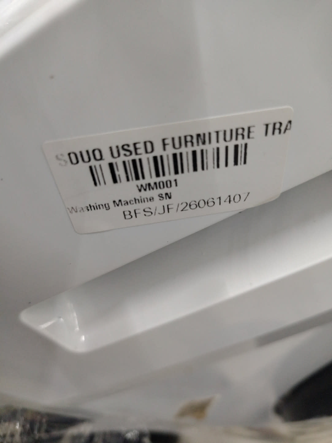 Bufaisal barcode label BFS/JF/26061407 for used Terim front-load washing machine