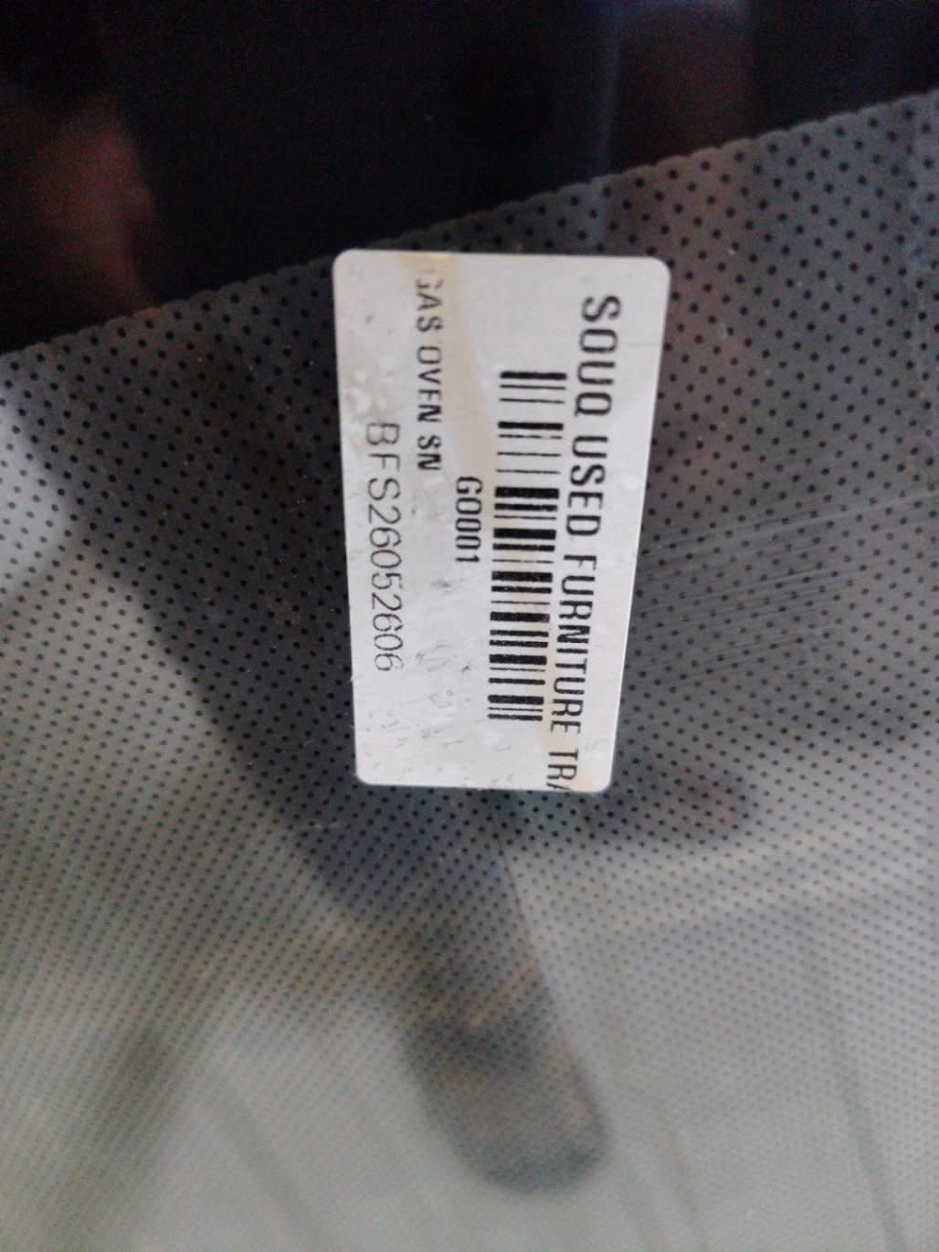 Bufaisal barcode label BFS26052606 for used Gorenje gas cooker with oven