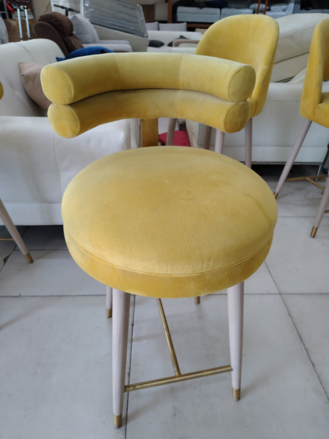 Velvet Bar Stool with Curved Back