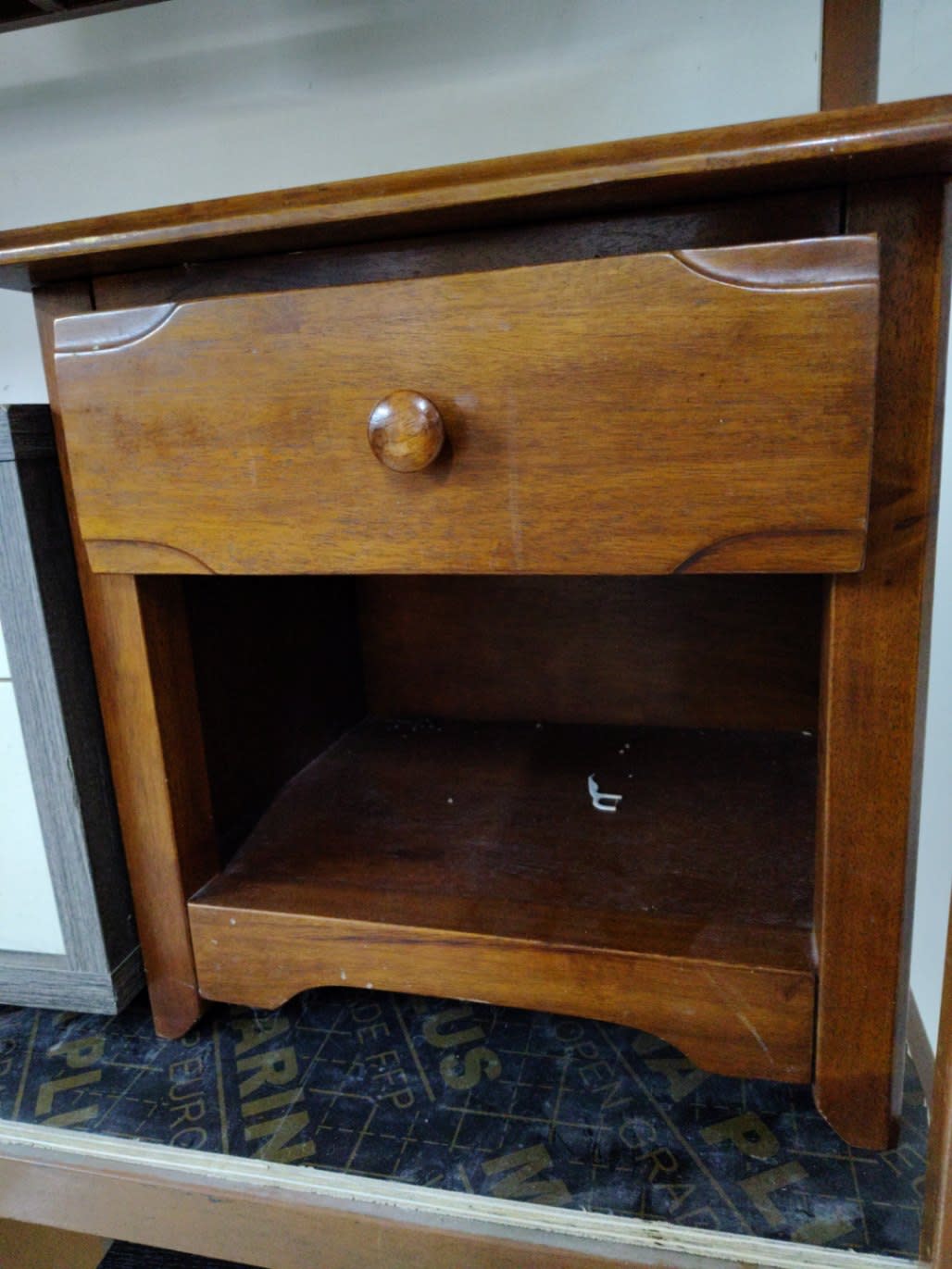 Wooden Nightstand with Drawer and Open Shelf 3