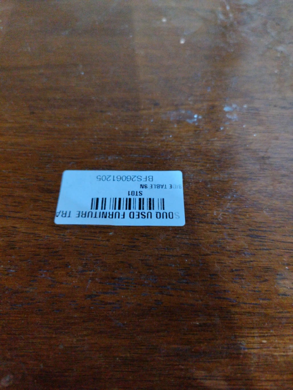 Bufaisal barcode label BFS26061205 for used wooden nightstand Side Table SN