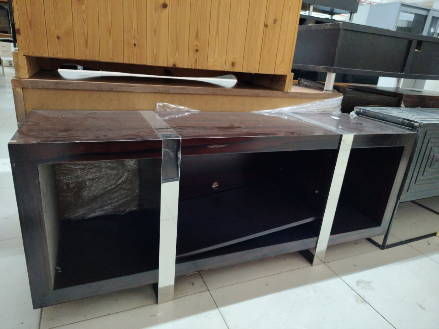 TV Stand with Open Shelves and Chrome Legs