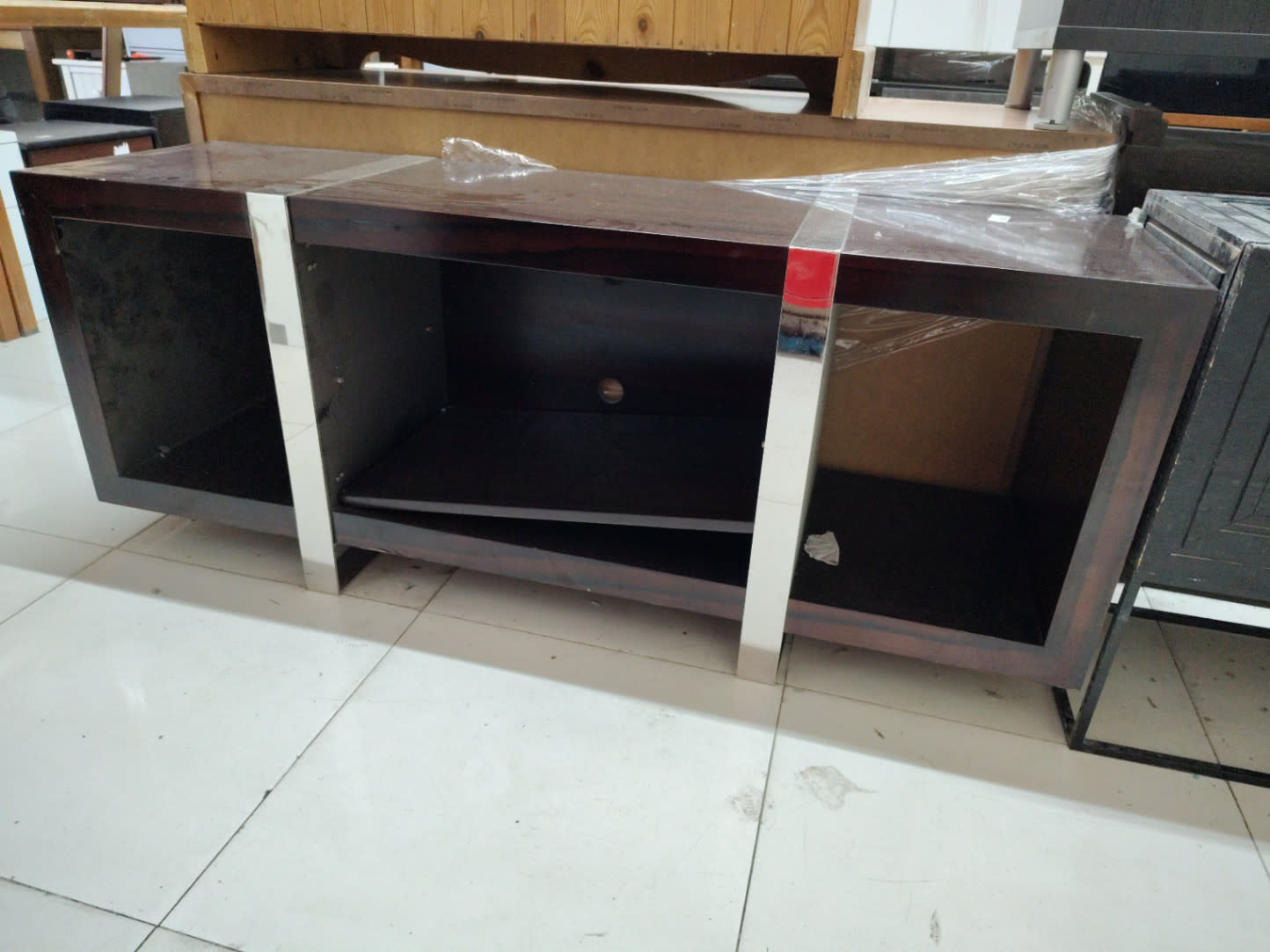 TV Stand with Open Shelves and Chrome Legs 2
