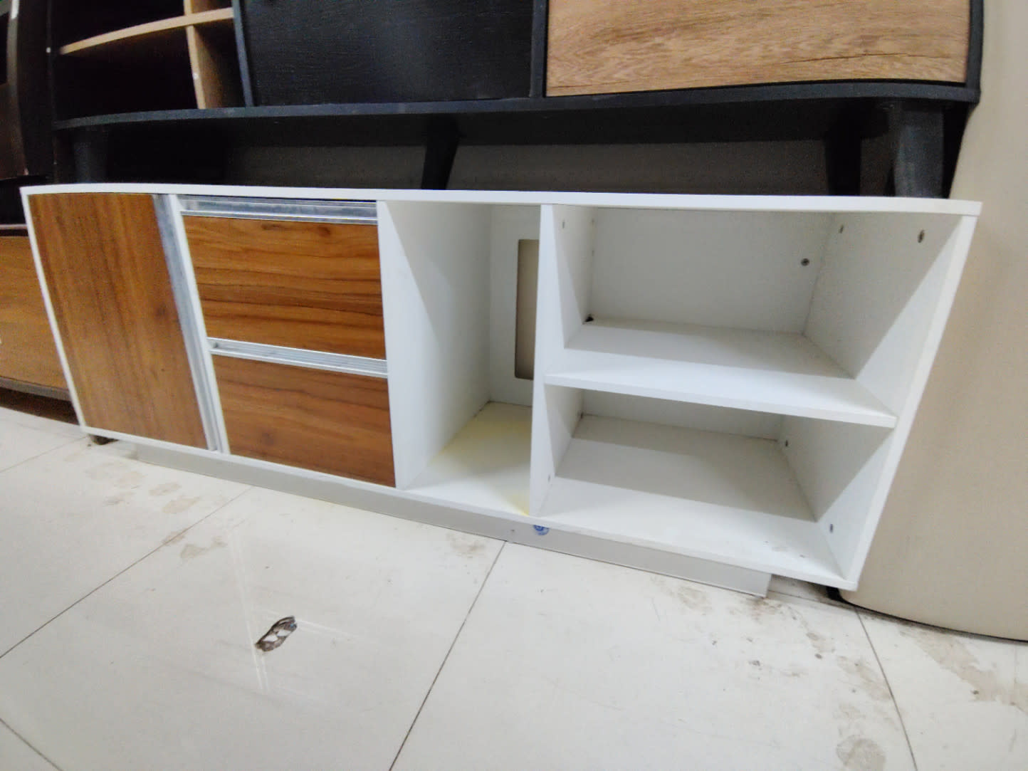 TV Stand with Sliding Doors and Open Shelves
