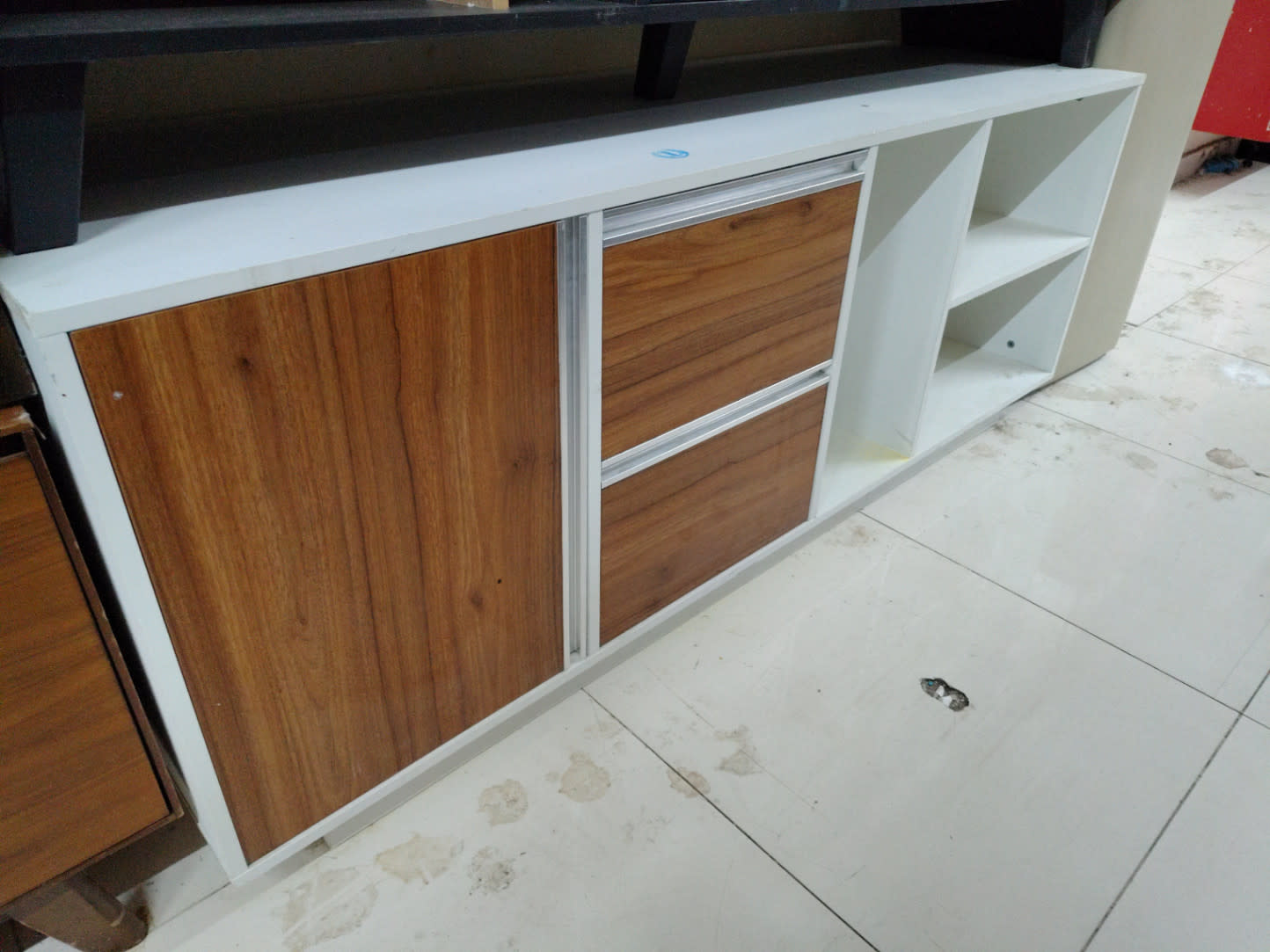 TV Stand with Sliding Doors and Open Shelves 2