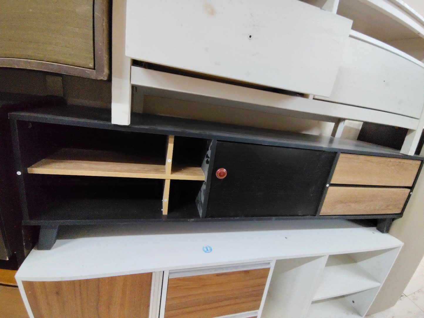 TV Stand with Drawers and Open Shelves