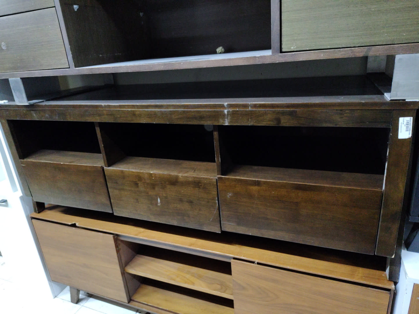 TV Stand with Open Shelves and Drawers