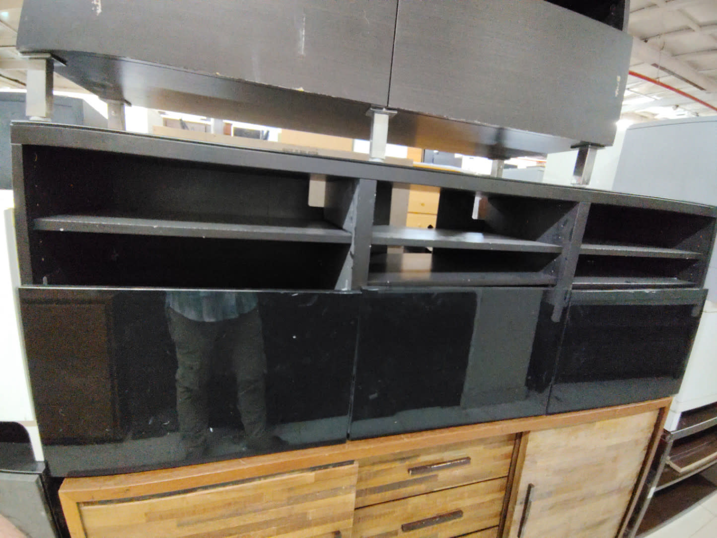 TV Stand with Open Shelves and Glass Doors