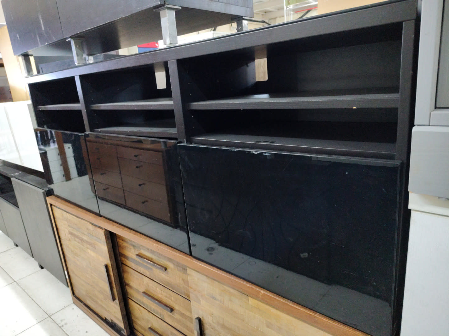 TV Stand with Open Shelves and Glass Doors 2