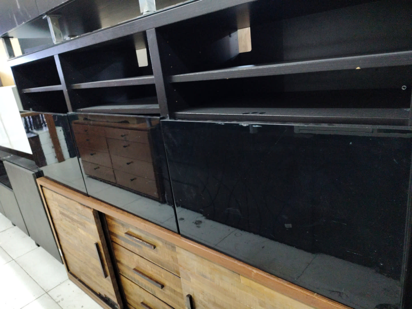 TV Stand with Open Shelves and Glass Doors 3