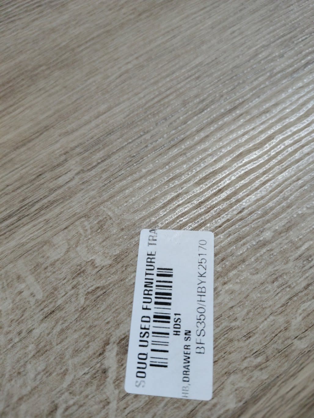 Bufaisal barcode label BFS350HBYK25170 for new 3-drawer chest of drawers