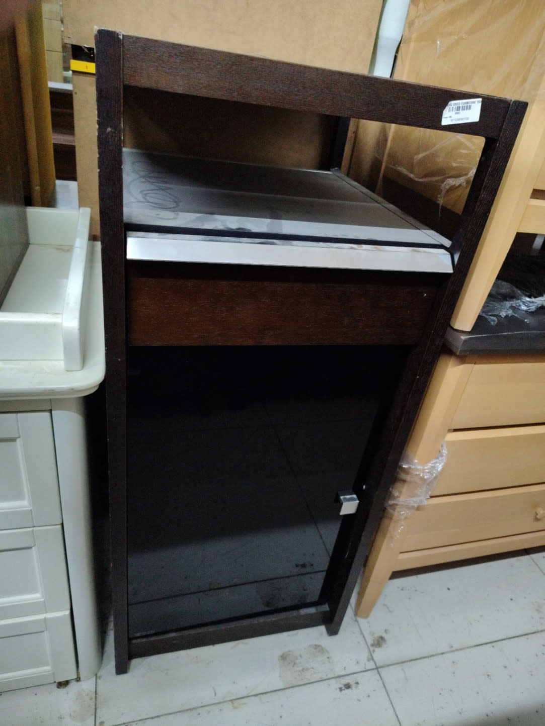 Bedside Table with Drawer and Glass Door