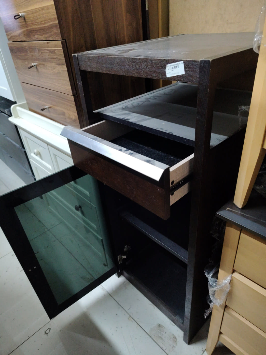 Bedside Table with Drawer and Glass Door 3