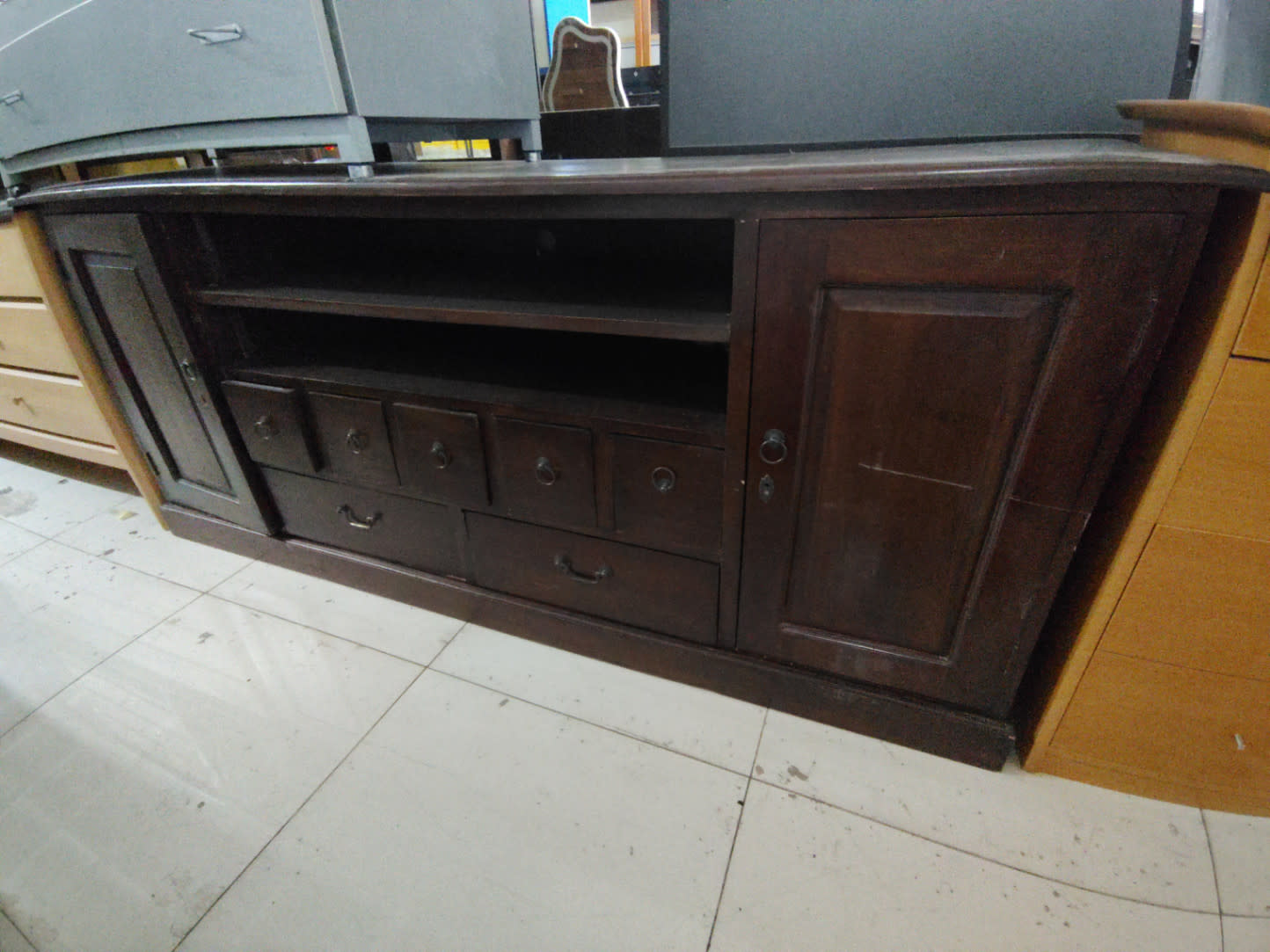 Wooden TV Stand with Drawers and Cabinet