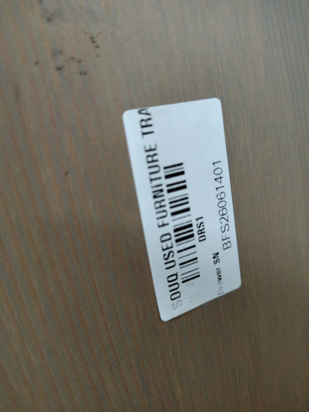Bufaisal barcode label BFS26061401 for used 3-drawer dresser