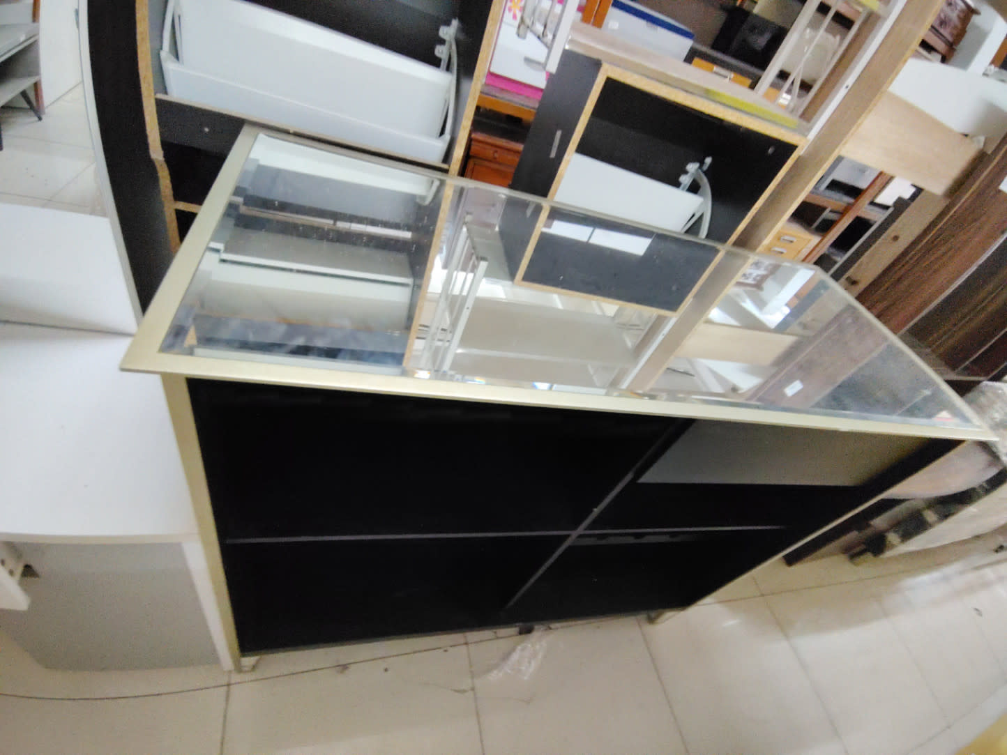 Bar Cabinet with Glass Top and Open Shelves 3
