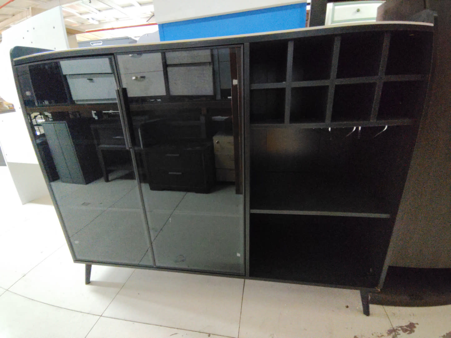 Shoe Cabinet with Mirror Doors and Open Shelves