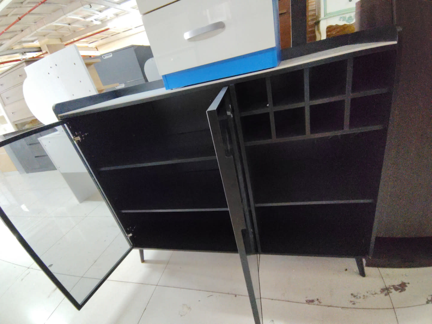 Shoe Cabinet with Mirror Doors and Open Shelves 2