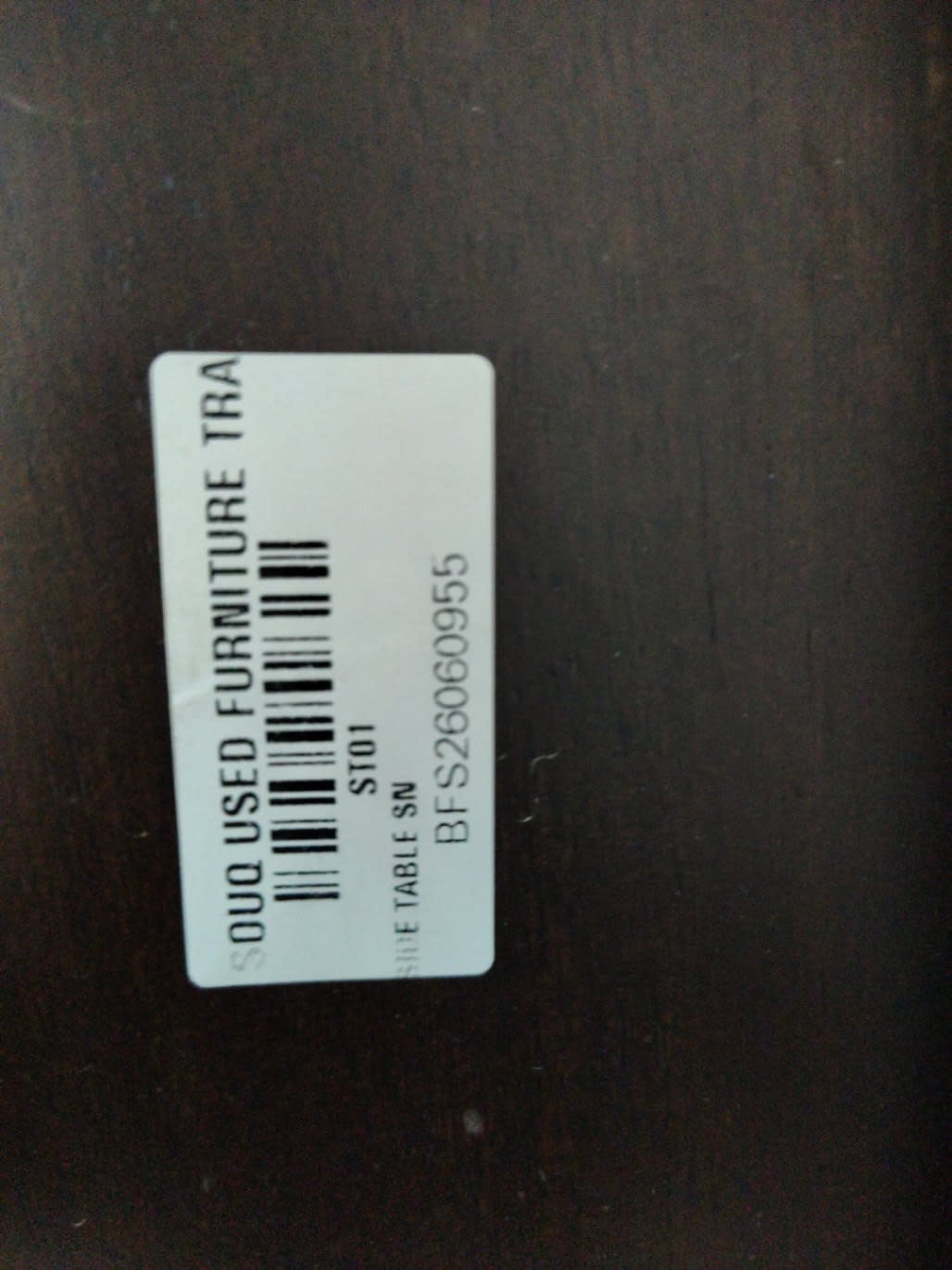 Bufaisal barcode label BFS26060955 for used 2-drawer nightstand side table