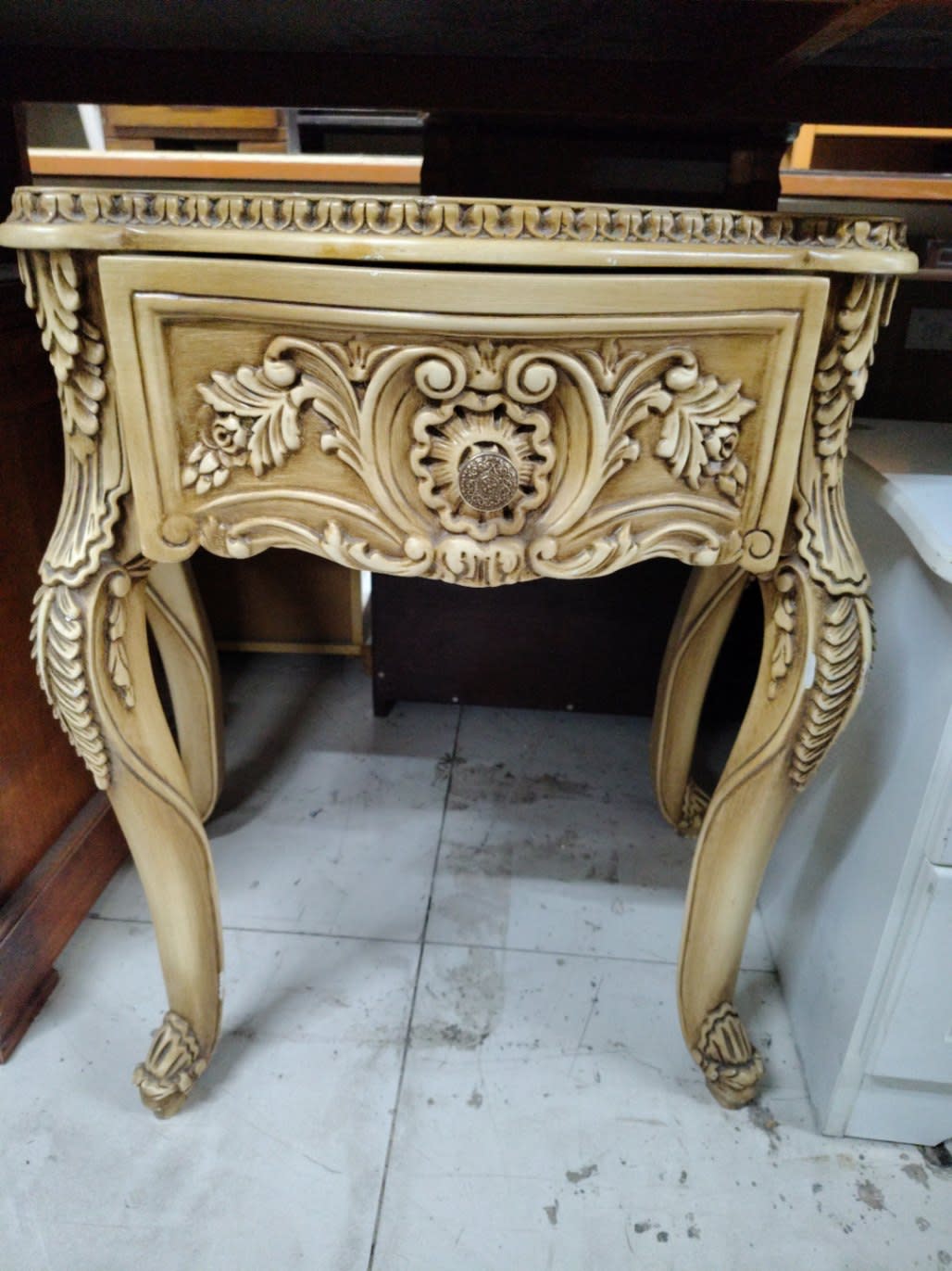 Classic Carved Nightstand with Drawer