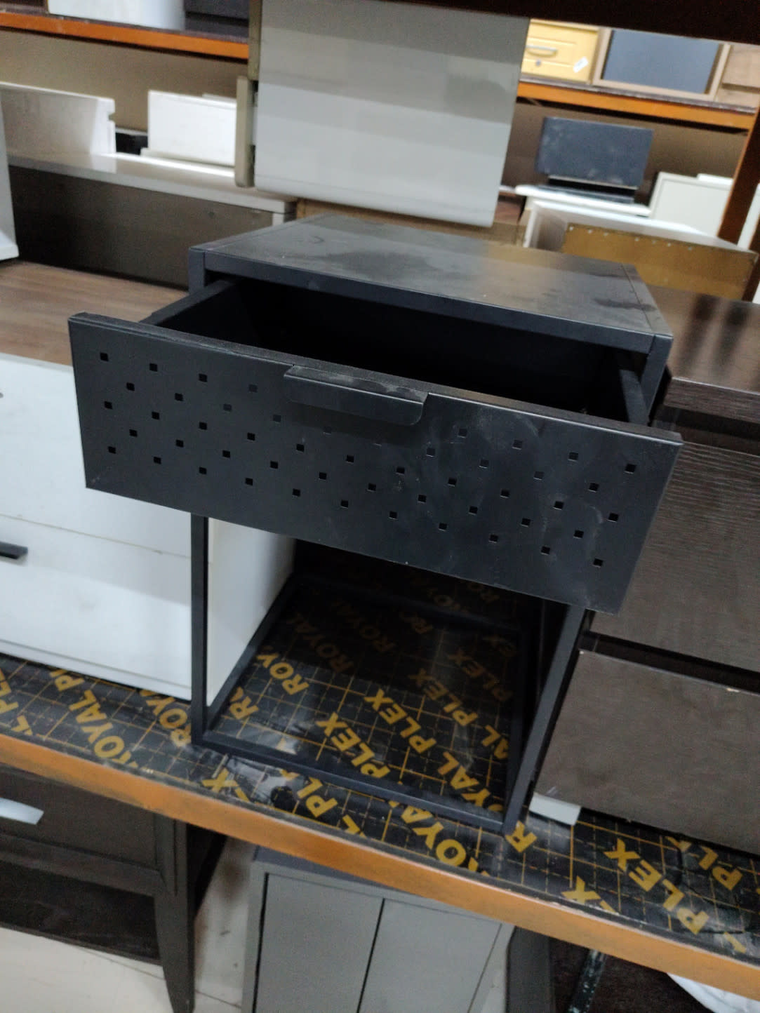 Metal Nightstand with Drawer and Open Shelf 3