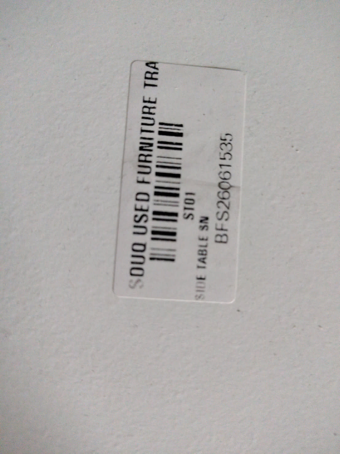Bufaisal barcode label BFS26061535 for used white 2-drawer bedside table