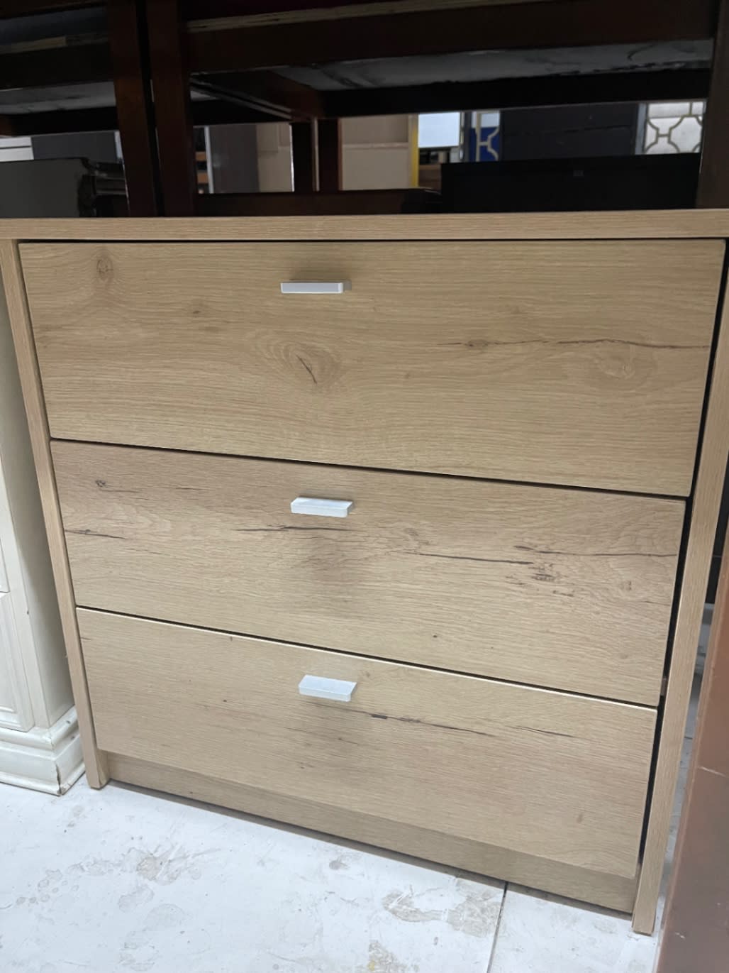 Fourth angle view of used 3-drawer dresser light oak finish at Bufaisal Ajman