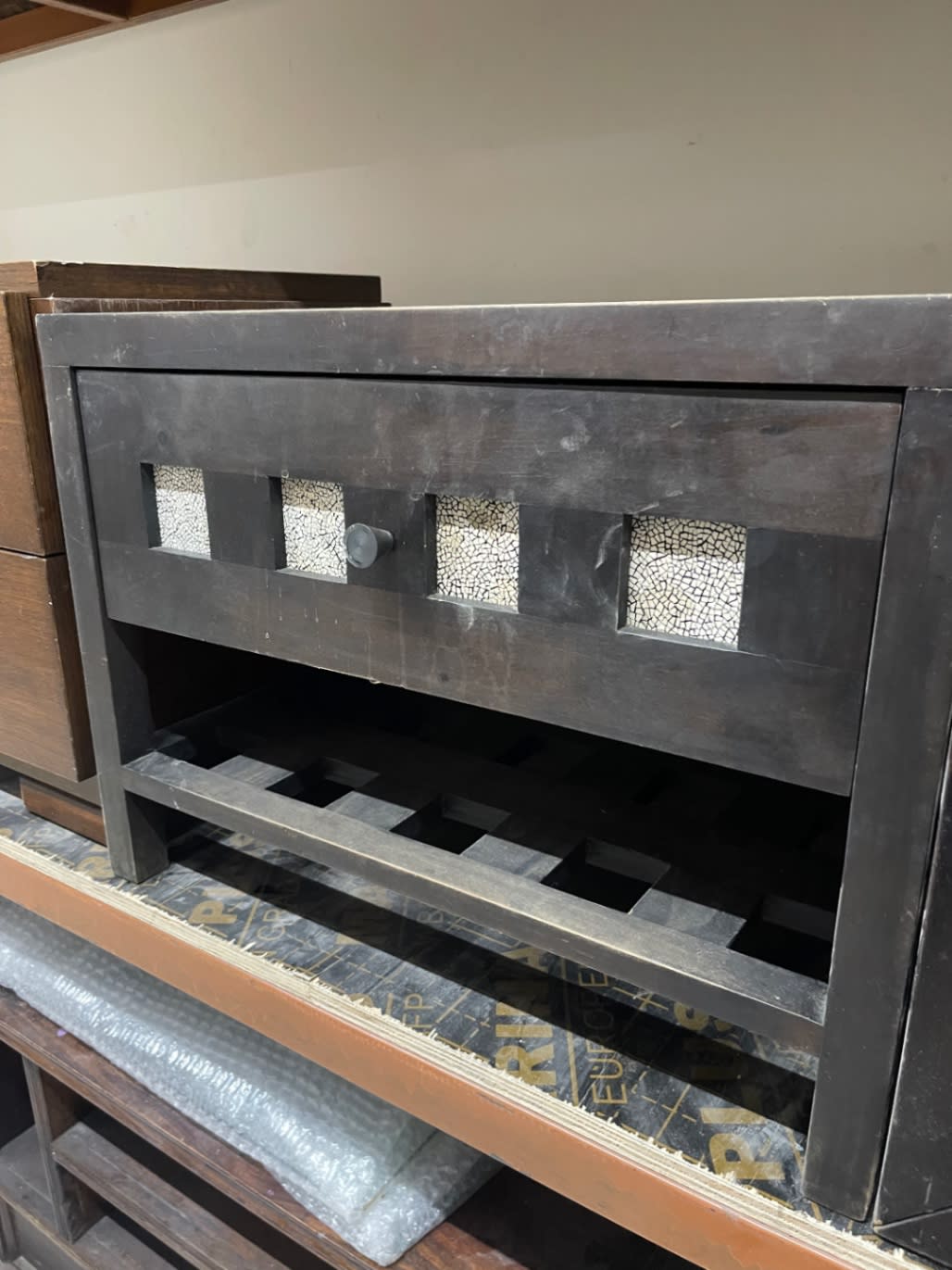 Wooden Nightstand with Drawer and Wine Rack 2