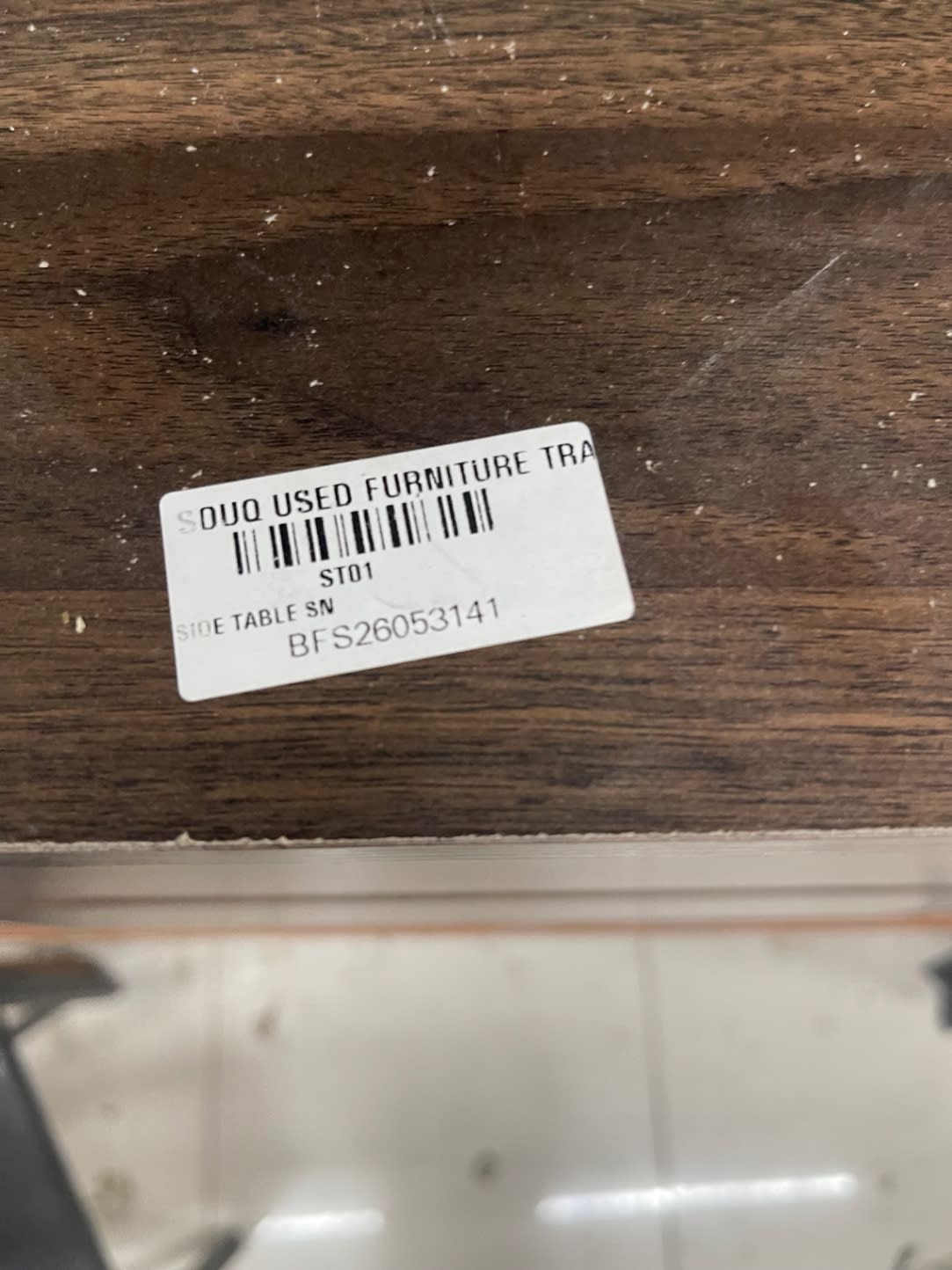 Bufaisal barcode label BFS26053141 for used 2-drawer bedside nightstand