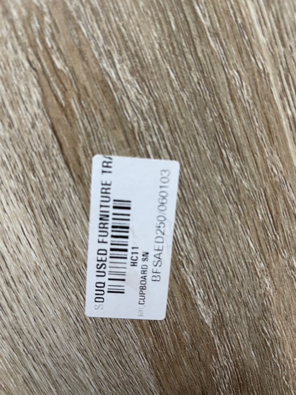 Bufaisal barcode label BFSAED250060103 for new 2-door wardrobe cupboard