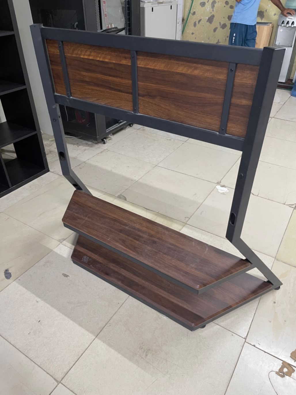 Used industrial TV stand walnut brown metal frame listed at Bufaisal Shop C Ajman