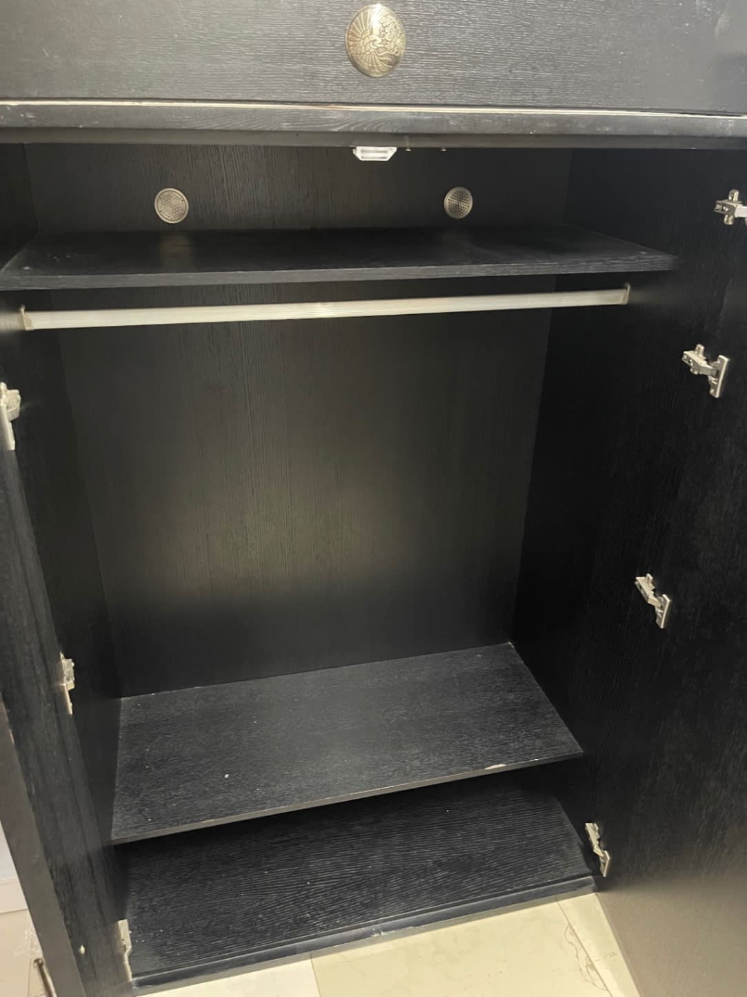 2-Door Wardrobe Black with Gold Floral Detail 2