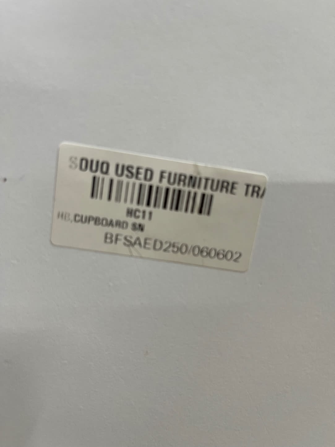 Bufaisal barcode label BFSAED250/060602 for new 2-door wardrobe with mirror